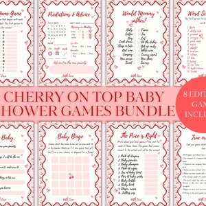 Cherry Baby Shower Games Bundle: Printable Canva Templates (8 Games)