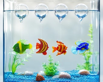 Adorno flotante de cristal soplado a mano para acuario, mini adorno de cristal para pecera de peces tropicales, adorno flotante de burbujas para pecera, regalo para amantes de los peces