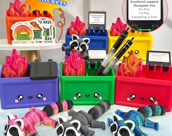 Pennenhouder voor afvalcontainer, 3D-geprinte wasbeer, brandweerwagen voor afvalcontainer, cadeaus voor collega's, afvalcontainer voor emotionele steun, mini-pennenhouder