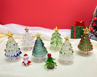 Miniature Glass Christmas Tree Statue,Handmade Green Glass Tree Decoration, Festive Christmas Tree, Christmas Sculpture Decoration