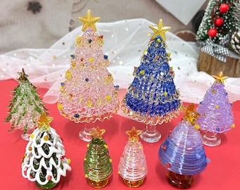 Handmade Glass Christmas Tree Statue,  Miniature Green Glass Tree Decoration, Festive Christmas Tree, Christmas Sculpture Decoration