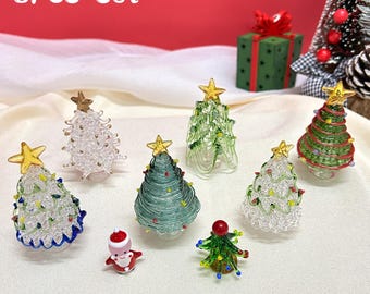 Handmade Glass Christmas Tree Statue,  Miniature Green Glass Tree Decoration, Festive Christmas Tree, Christmas Sculpture Decoration