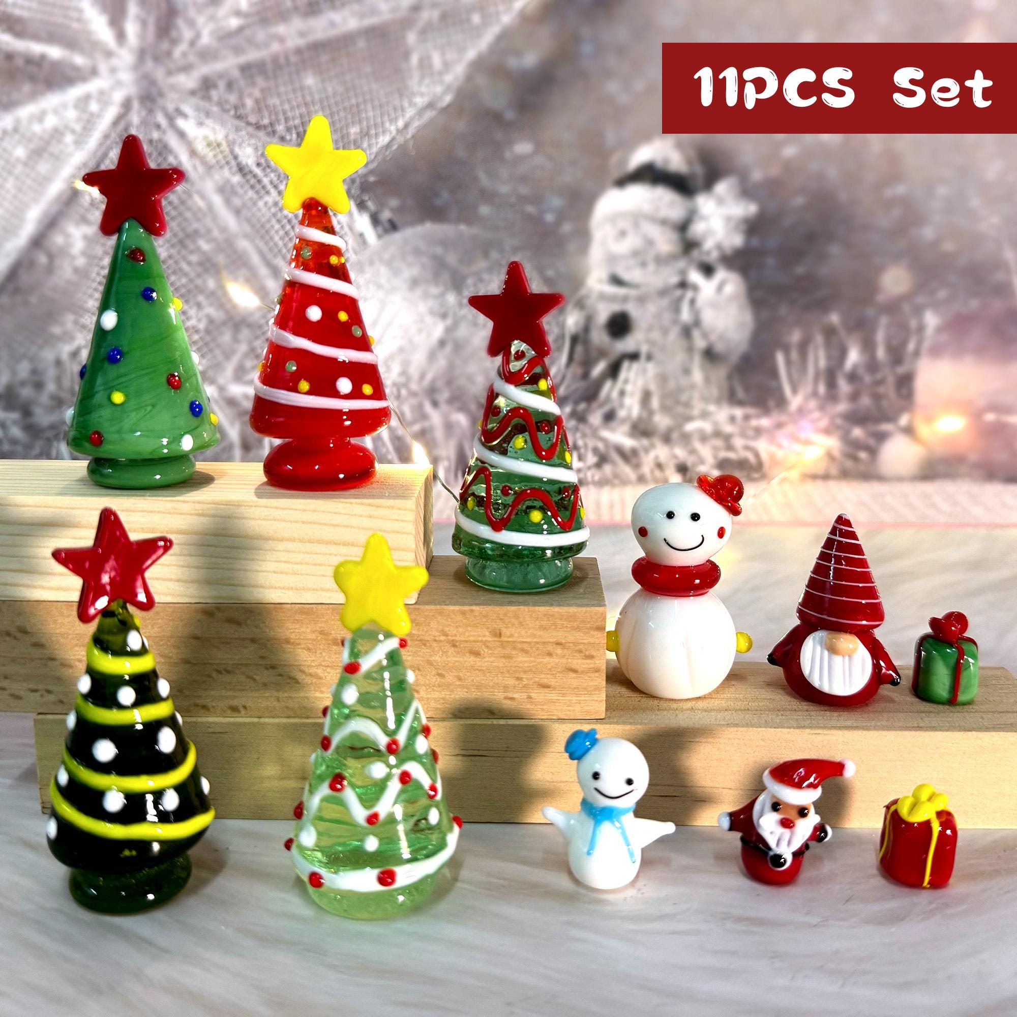 Christmas tree mini glass Christmas tree/Santa Claus/Snowman/Gift/Goblin combination,Glass Tree Decoration, Festive Christmas Tree