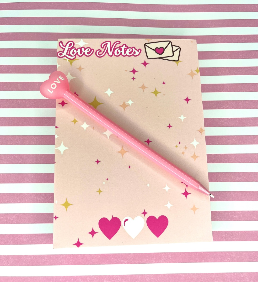 Pink Happy Notes Pink Hearts Love Notes Stationery Notepad - Etsy