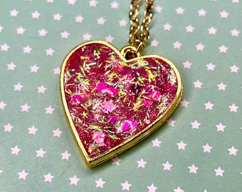 Pink Resin Heart Necklace