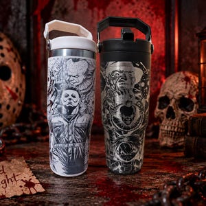 Horror Movie Villains Engraved Tumbler – Stainless Steel, 30oz