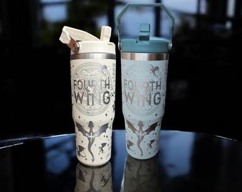 Fourth Wing Engraved Tumbler: 30oz Stainless Steel Fantasy Mug