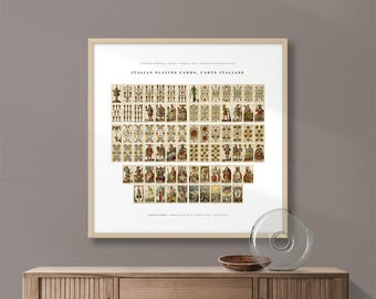 Italian 19th Century Italian Playing Cards Color Framable Print • Briscola • Sizes • XL Print • Great Gift • Vintage Print For Your Home