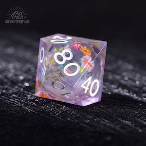 Liquid Core Resin Dice Set - Flower Dice Set, Dnd Gifts, DM Gifts, Sharp Edge Dice Set, Handmade Flower Dice, Dnd Lover Gifts