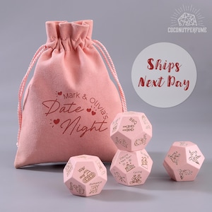 Personalized Date Night Dice Set - Valentine&#39;s Gift, Pink Date Gift, Custom Anniversary Gift, Gift for Couples