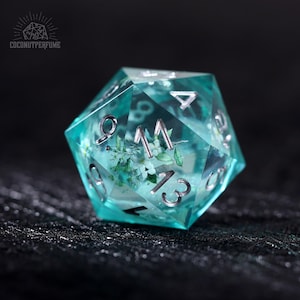 Jasmine Liquid Core Dice Set - Flower Liquid Core Dice Set, Resin Sharpe Edge Dice, Dnd Dice Gift, Handmade Dice, Role Playing Dice