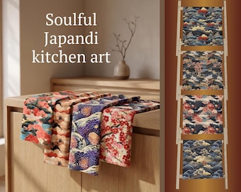 日本のアートハンドタオル、Japandiキッチンタオル、鮮やかなアジアの花柄デザイン、ヴィンテージテキスタイルアート、Japandiホームデコレーション、日本の友人へのギフト