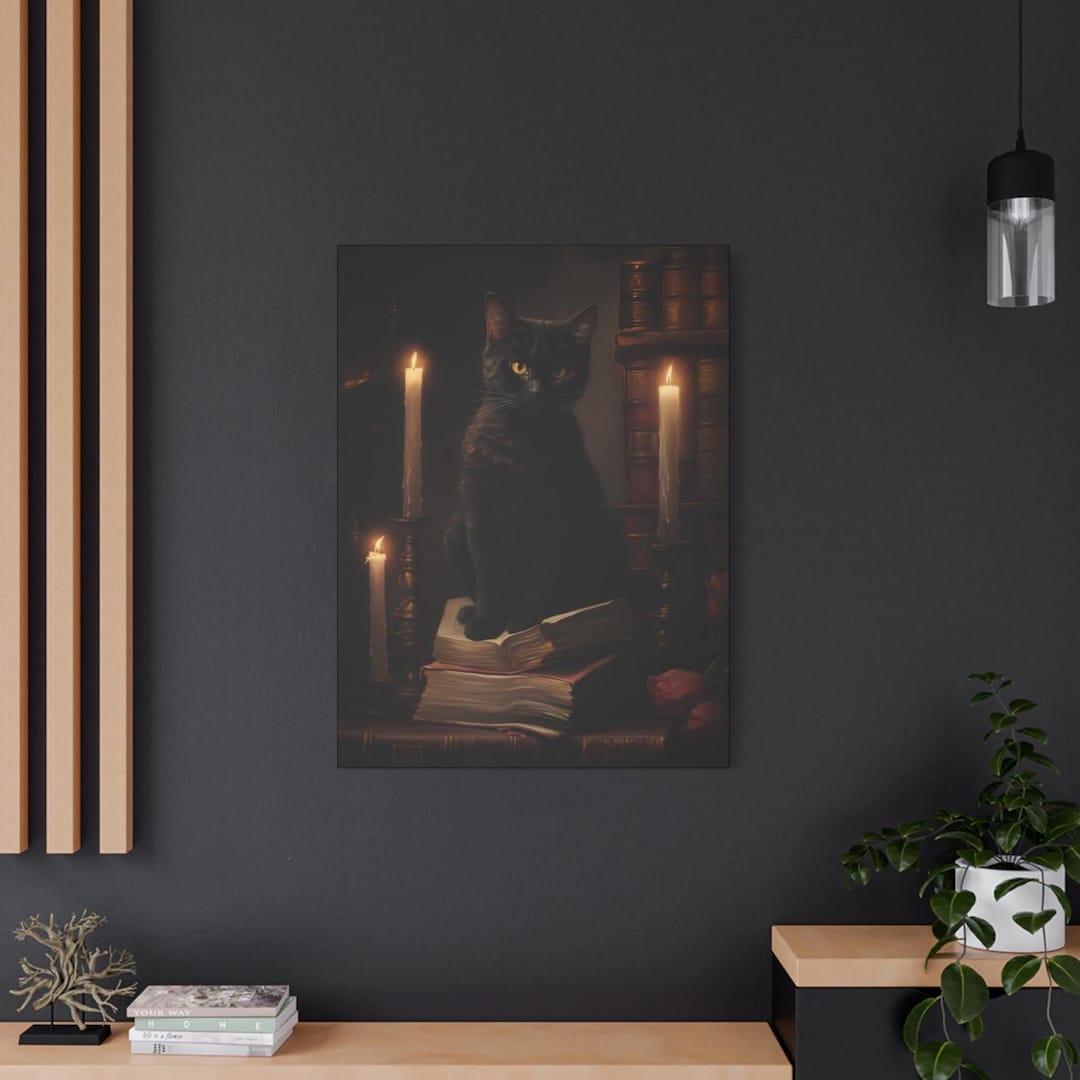 Mystic Black Cat Canvas | Dark Academia Matte Wall Art | Eco-friendly ...
