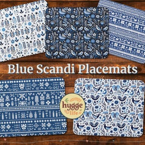 Scandi Leather Placemat, Blue Scandinavian Home Design, Hygge Life Style, Nordic Folk Art Table Decor, Hygge Gift, Nordic Flair Table Style