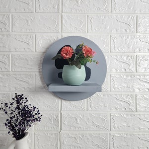 Gray Boho Wall Shelf, Round Shelf, Hanging Shelves, Nursery Floating Shelves, Minimalist Decoration, Colorful Wall Decor