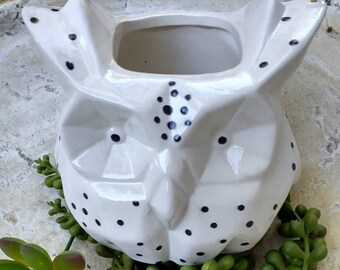 Ready to ship pottery black and white geometric owl succulent planter cactus pencil pen holder owl vase birds Mother’s Day