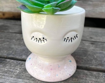 Ready to ship Mother Nature pottery garden goddess face succulent planter container cactus candy dish bowl nontoxic pottery
