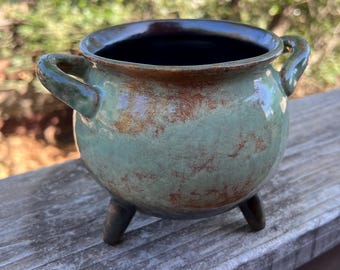 Cauldron Made To Order sea green earth tones food safe ceramic pottery Hallowen Samhain