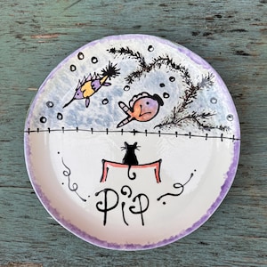 Personalized 8 inch Ceramic flat Cat Plate: Shallow Pottery Whisker-Friendly