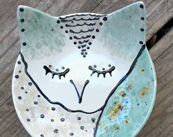 Owl ring dish pottery owl tea dish spoon rest