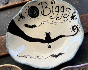 Fun Ceramic Cat Bowl: Personalized Pet Food Dish Choose from 4 Designs