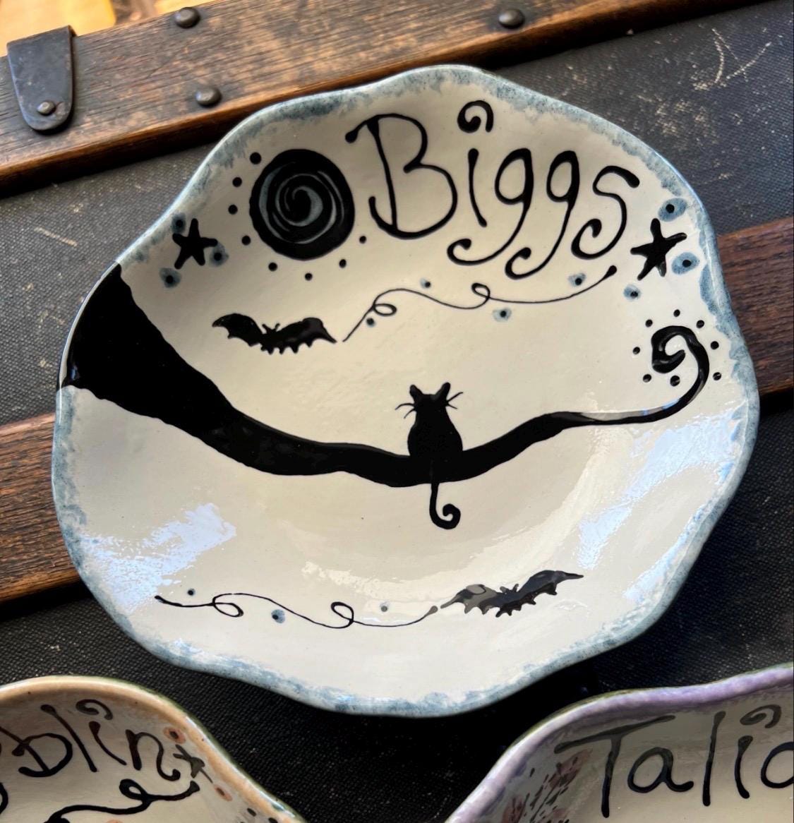 Fun Ceramic Cat Bowl: Bats Personalized Pet Food Dish Choose from 4 Designs