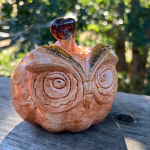 Pumpkin owl decanter Halloween Fall decor pottery jar