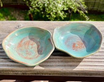 Set of 2 sea green pottery dipping sauce dishes food safe pottery sushi dish
