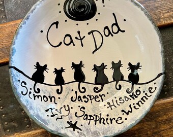 Personalized Ceramic Pottery Snack Bowl for Cat Dad or Cat Mom