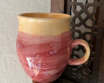 Ready to ship sherbet pottery mug coffee tea mug raspberry orange yellow 12 ounce