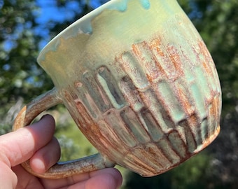 Rustic Fluted Pottery Mug: 16 oz Coffee Tea Cup