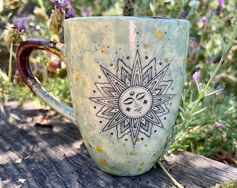 Celestial mandala sun ceramic pottery mug