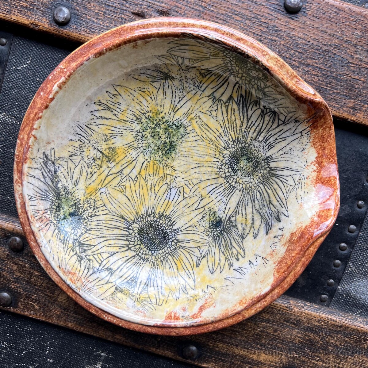 Rustic Sunflower Spoon Rest or Tea Bag Holder Ceramic Pottery Ready to Ship - Etsy
