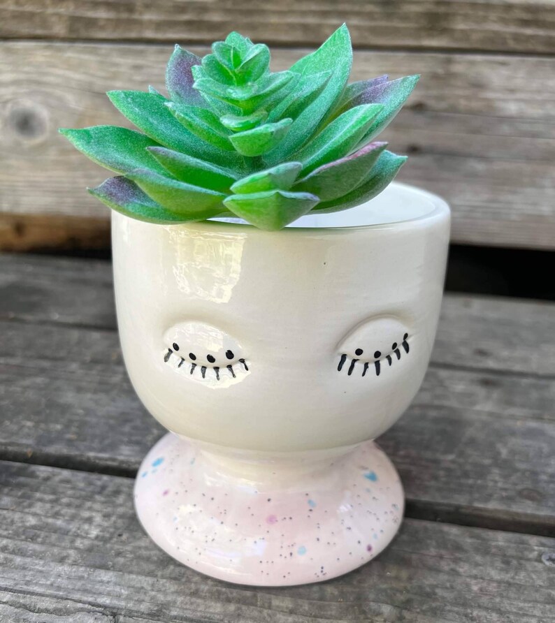 Ready to ship Mother Nature pottery garden goddess face succulent planter container cactus candy dish bowl nontoxic pottery image 1