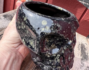16oz skull mug ceramic pottery Halloween Samhain dotd