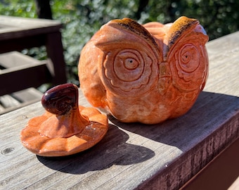 Pumpkin owl decanter Halloween Fall decor pottery jar
