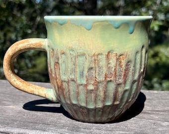 Rustic Fluted Pottery Mug: 16 oz Coffee Tea Cup