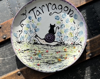 Personalized Ceramic Cat Plate: 8 inch Whisker-Friendly Pottery Choose design