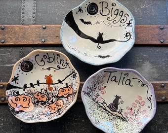 Ceramic Cat Bowl: Personalized Pet Food Dish Choose Design