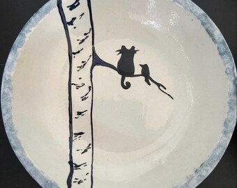 Personalized Ceramic Diner Shallow Cat Bowl: 8 inch Pottery, Whisker-Friendly 15 fun design options