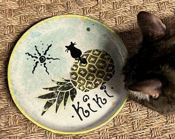 Personalized Diner Ceramic Cat Dish: 8 inch Pottery, Whisker-Friendly 15 fun design options