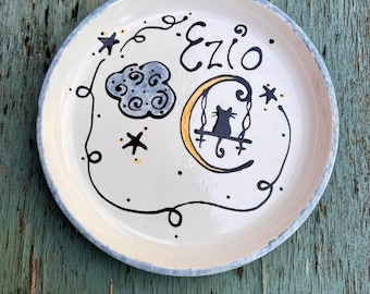 Personalized Ceramic Cat Plate: 8 inch Whisker-Friendly fun designs