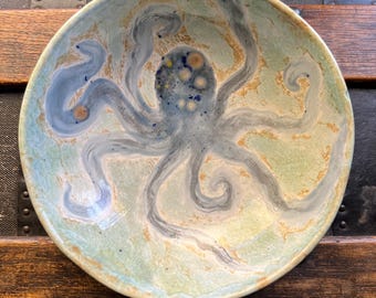 Handmade Ceramic Octopus Bowl: Food Safe Lead free Glaze