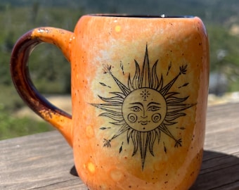 Celestial sun ceramic pottery mug coffee tea 16 oz