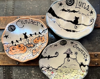 Ceramic Cat Bowls Personalized Pet Food Dish Choose Design 5 options