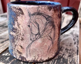Ceramic Horse lover sketch Mug – Pottery Drinkware Wild Stallion