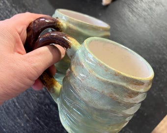 Waves Pottery Mugs: Set of TWO 15 oz Ocean-Inspired beach lover