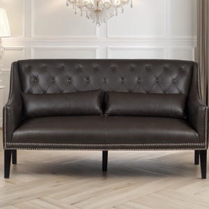 Leren bank met houten frame - handgemaakte meubels uit het midden van de eeuw Montgomery-bank - ultieme comfortabele moderne bank voor woonkamer