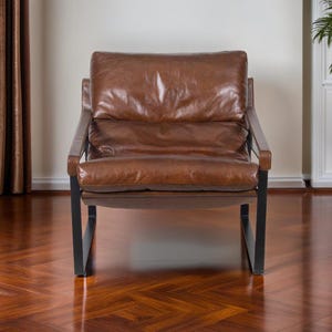 Mango Wood Chair with Brazil Cow Leather - Mid Century Modern Devonshire Armchair for Home Improvement - Wood Furniture for Any Space