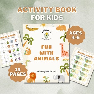 Fun with Animals: An Activity Book for Kids. Set of 15 Printable Pages. Print at Home PDF, Engaging & Educational Children&#39;s Activity Book.